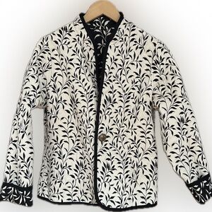 Elegant Black and White Leaf Pattern Jacket, reversible